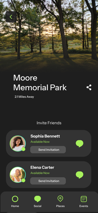 High fidelity app design for Reconnect events page